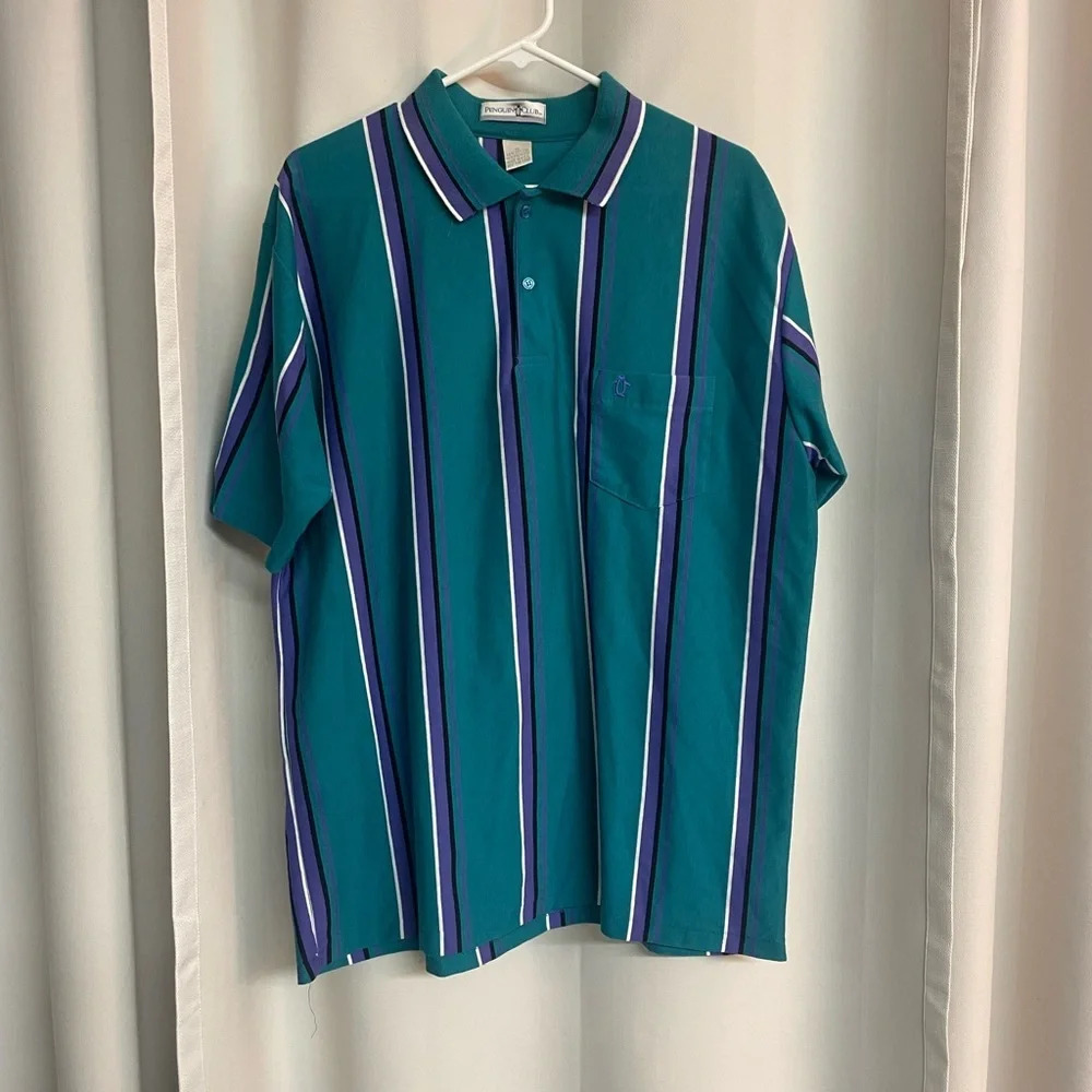Penguin Club Mens GolfPolo Shirt GreenPurpleBlack Size Xl